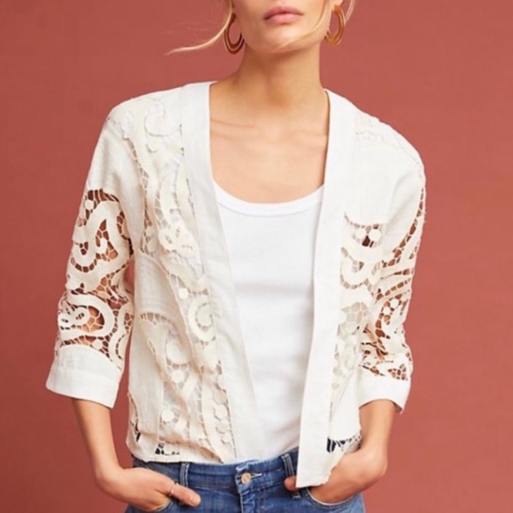Rare Romantic Swirled Open Lacey Crochet Kimono Jacket 3/4 Sleeves